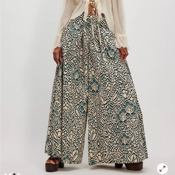 FREE PEOPLE Miss You Most Wide Leg Pants size 4 Olive Combo NWT Palazzo Y2K NWT - Picture 2 of 12